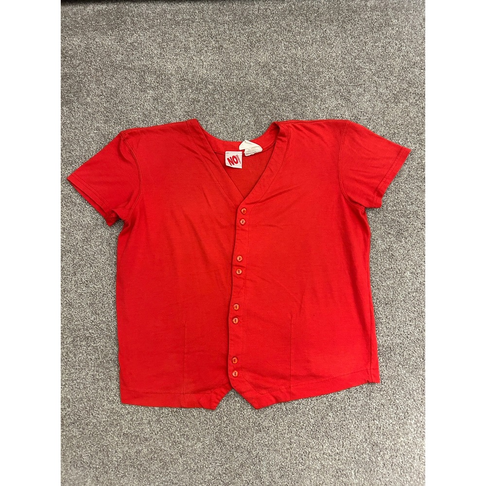 Y2K 90s No Boundaries Top Womens L Red Excellent Short Sleeve V-Neck Vintage